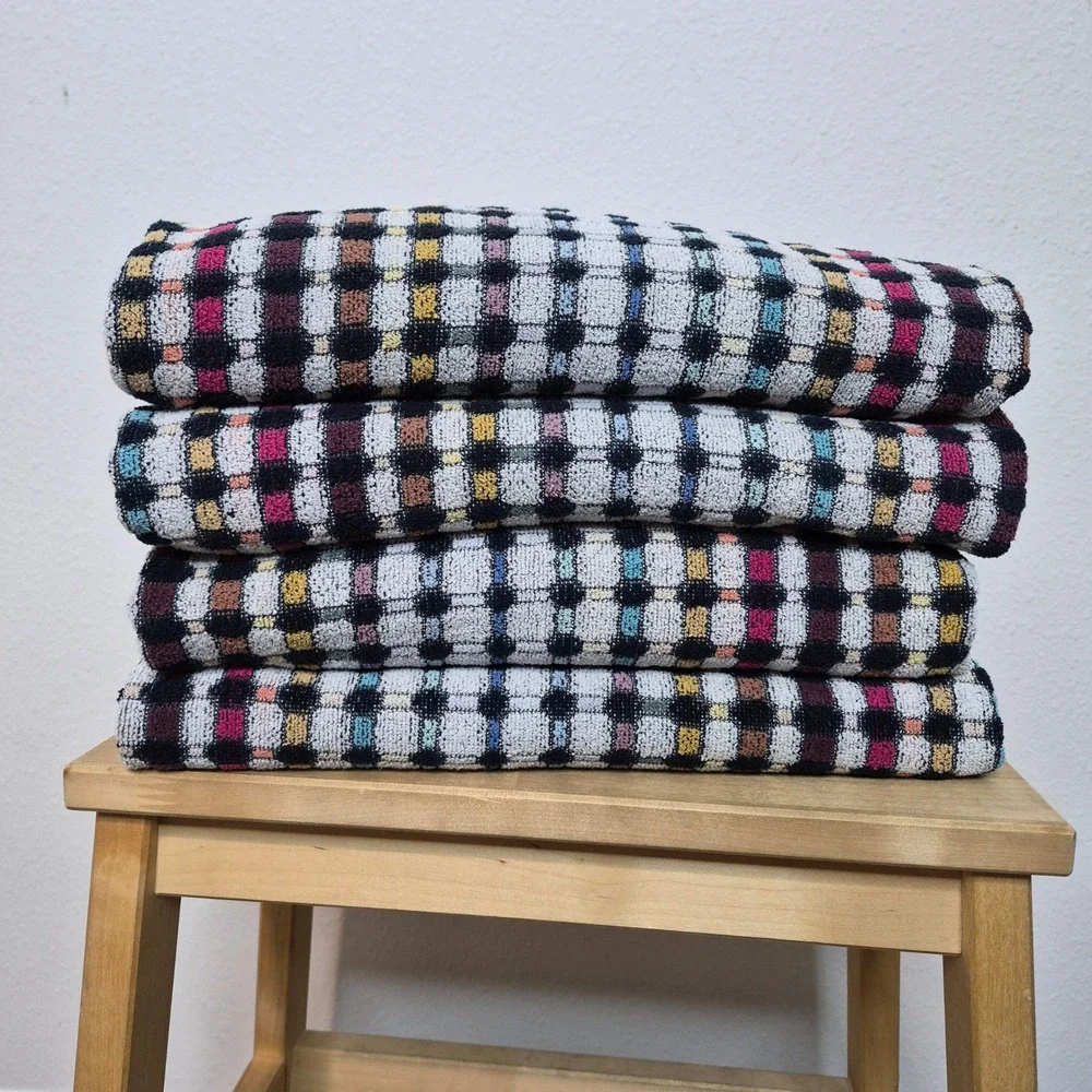 Missoni Home Bath Towel Set 4 Multicolor Jacquard‎ Micro Plaid Grid Italy 55x35